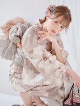 【予約 / 5月中旬発送予定】 蒼華に咲く牡丹浴衣【浴衣３点セット 浴衣/帯/下駄】OBI-siwa-204-wk-8-BE / HIMO-900-yn-8-P / HEKO-800-sb-11-MOC / YA-1070-kn-DuP / GETA-01-kj-7-P/ [yo/YMT]