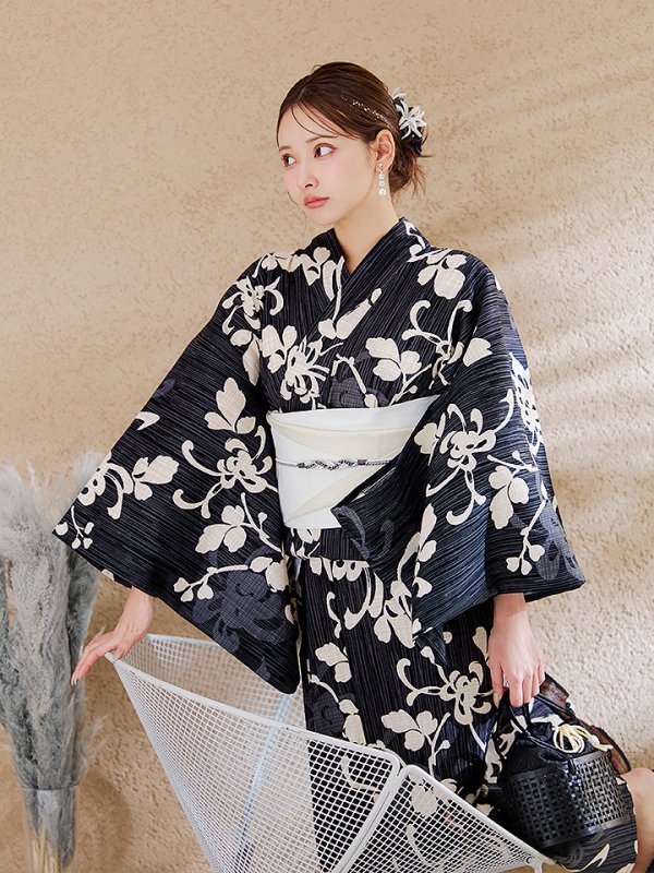 画像15: 【即日発送】黒地ストライプ彼岸花浴衣 【浴衣３点セット 浴衣/帯/下駄】[y/YMT]