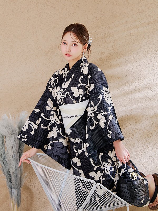 画像16: 【即日発送】黒地ストライプ彼岸花浴衣 【浴衣３点セット 浴衣/帯/下駄】[y/YMT]