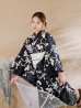 画像16: 黒地ストライプ彼岸花浴衣 【浴衣３点セット 浴衣/帯/下駄】 OBI-hira-100-ok-15-WxW / HIMO-900-yn-4-GYxGY /  YA-73-kn-GY / GETA-01-kj-1-B/ [y/OF01]