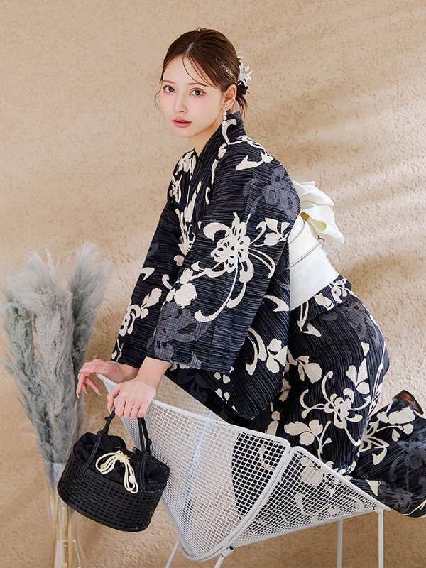 画像17: 【即日発送】黒地ストライプ彼岸花浴衣 【浴衣３点セット 浴衣/帯/下駄】[y/YMT]