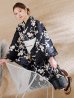 画像2: 黒地ストライプ彼岸花浴衣 【浴衣３点セット 浴衣/帯/下駄】 OBI-hira-100-ok-15-WxW / HIMO-900-yn-4-GYxGY /  YA-73-kn-GY / GETA-01-kj-1-B/ [y/OF01] (2)