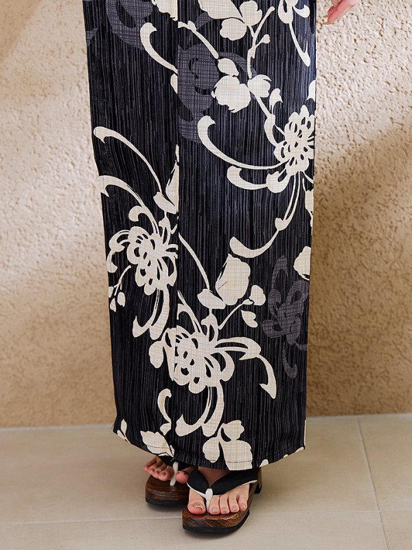 画像20: 【即日発送】黒地ストライプ彼岸花浴衣 【浴衣３点セット 浴衣/帯/下駄】[y/YMT]