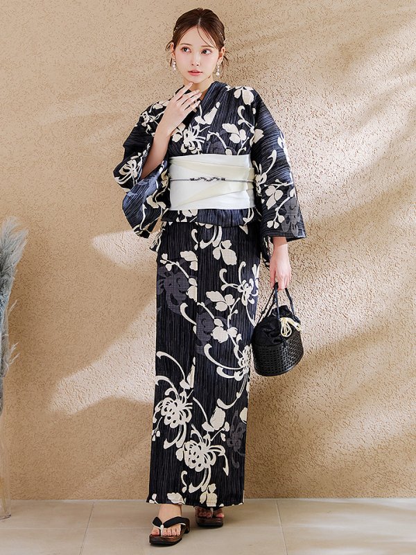 画像3: 【即日発送】黒地ストライプ彼岸花浴衣 【浴衣３点セット 浴衣/帯/下駄】[y/YMT]