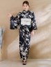 画像4: 黒地ストライプ彼岸花浴衣 【浴衣３点セット 浴衣/帯/下駄】 OBI-hira-100-ok-15-WxW / HIMO-900-yn-4-GYxGY /  YA-73-kn-GY / GETA-01-kj-1-B/ [y/OF01]