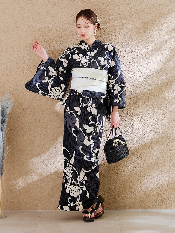 画像6: 【即日発送】黒地ストライプ彼岸花浴衣 【浴衣３点セット 浴衣/帯/下駄】[y/YMT]