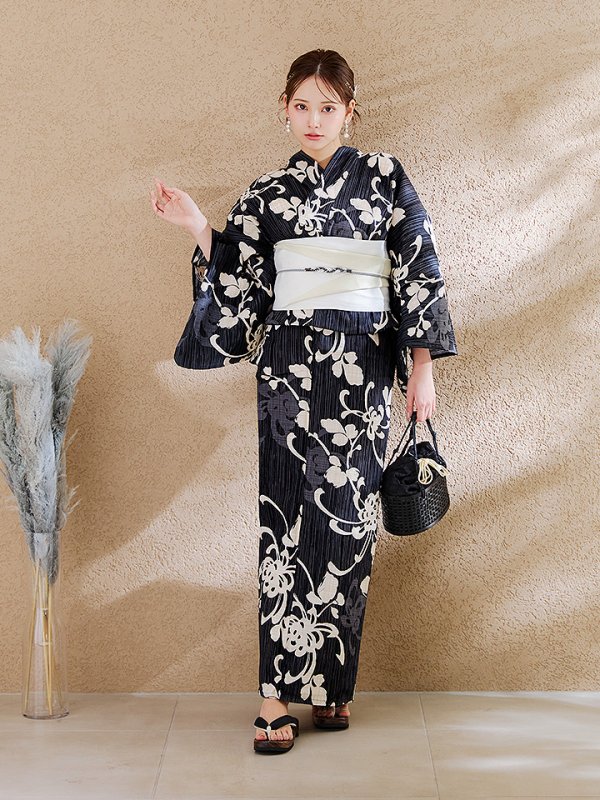 画像7: 【即日発送】黒地ストライプ彼岸花浴衣 【浴衣３点セット 浴衣/帯/下駄】[y/YMT]