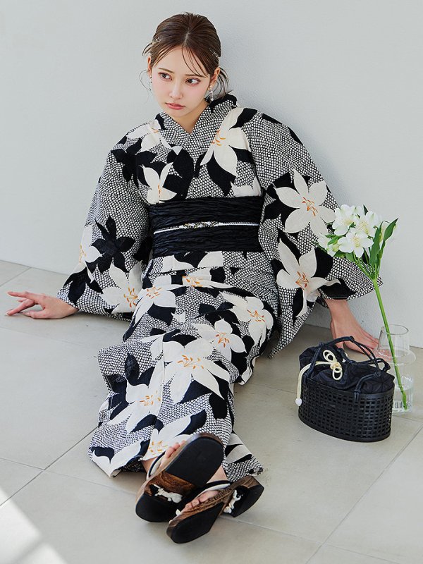 画像3: 【即日発送】白百合鹿子模様浴衣【浴衣３点セット 浴衣/帯/下駄】 [YMT/o]