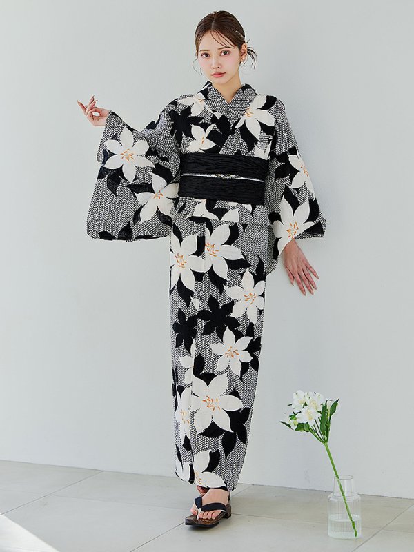 画像4: 【即日発送】白百合鹿子模様浴衣【浴衣３点セット 浴衣/帯/下駄】 [YMT/o]