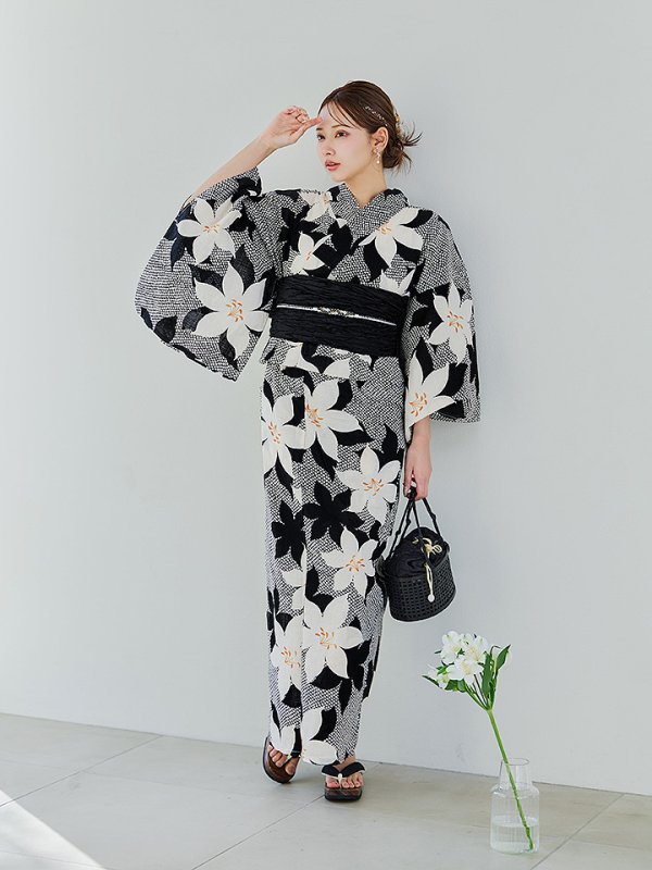 画像8: 【即日発送】白百合鹿子模様浴衣【浴衣３点セット 浴衣/帯/下駄】 [YMT/o]