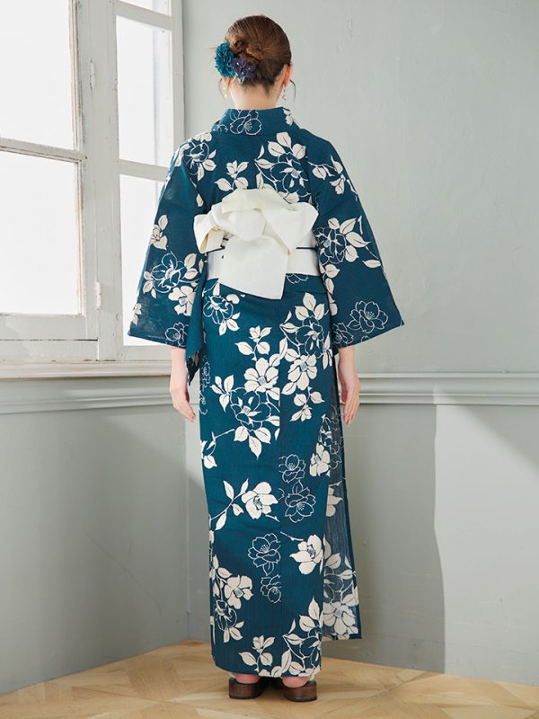 画像17: 【即日発送】藍色椿桜柄浴衣【浴衣３点セット 浴衣/帯/下駄】[YMT]