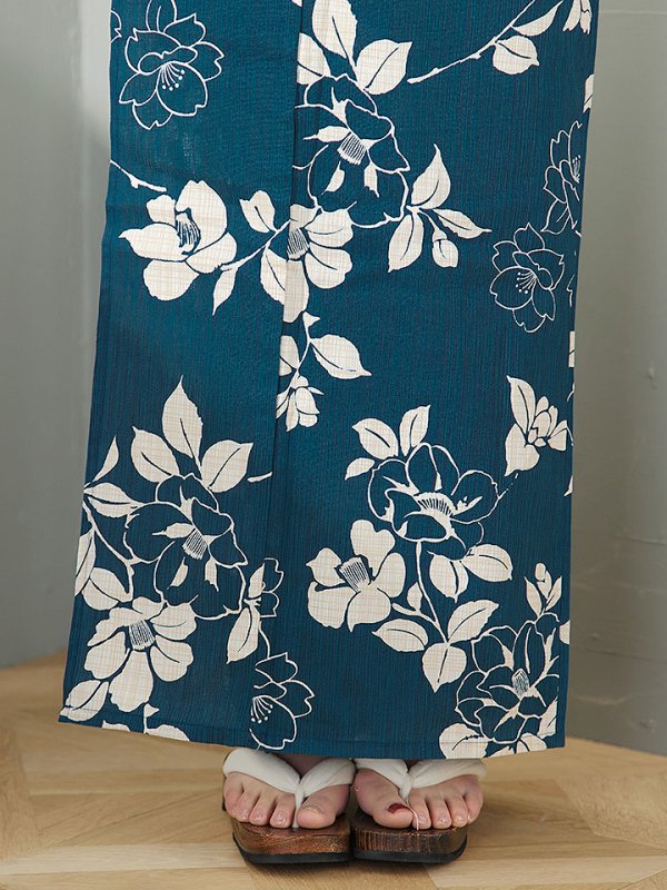 画像19: 【即日発送】藍色椿桜柄浴衣【浴衣３点セット 浴衣/帯/下駄】[YMT]