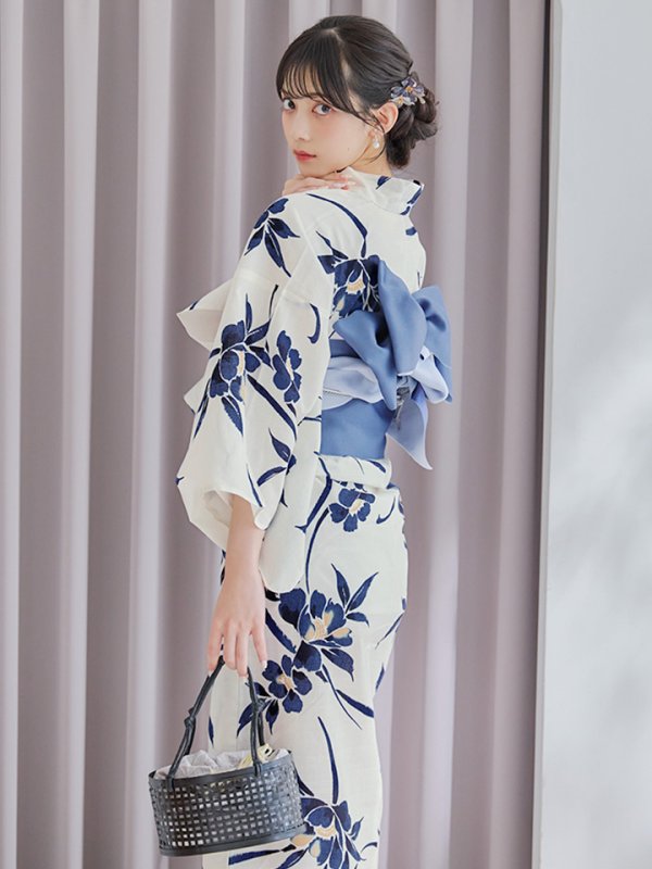 画像1: 【予約 / 5月中旬発送予定】蒼菖蒲柄浴衣 OBI-hira-100-ok-4-DusBL / HIMO-900-yn-4-GYxGY / / YA-1002-kj-BL / GETA-01-kj-2-BL/ [y/OF01]