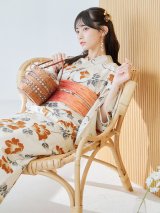 【予約 / 5月中旬発送予定】橙色に花咲く蔓模様浴衣 OBI-g-500-kj-4-OR / HIMO-900-yn-7-MOC / YA-1016-kj-Y / GETA-01-kj-5-MOC/ [y/OF01]