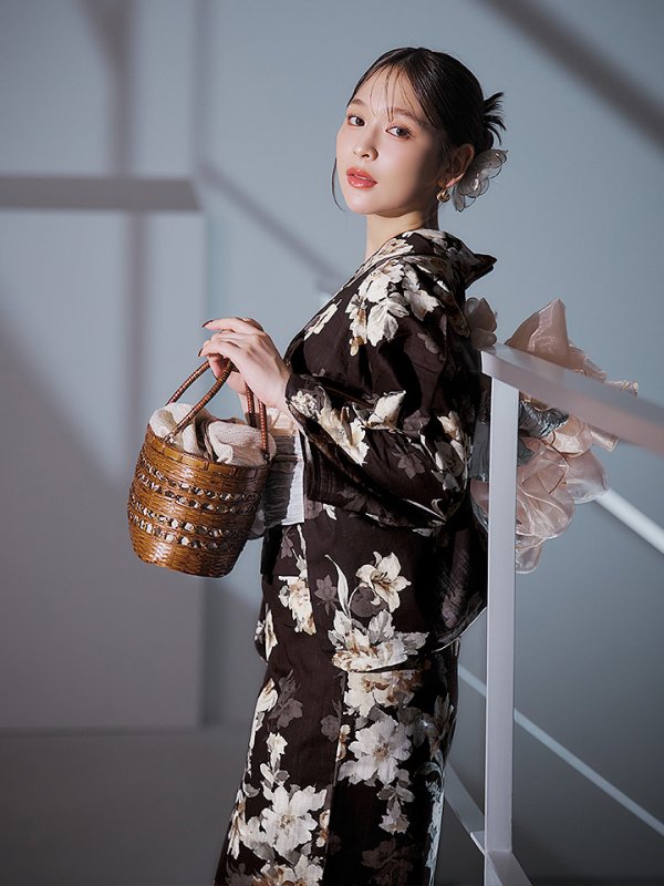 画像11: 【即日発送】ブラウン地の宵染牡丹浴衣【浴衣３点セット 浴衣/帯/下駄】[YMT]