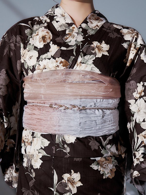 画像20: 【即日発送】ブラウン地の宵染牡丹浴衣【浴衣３点セット 浴衣/帯/下駄】[YMT]
