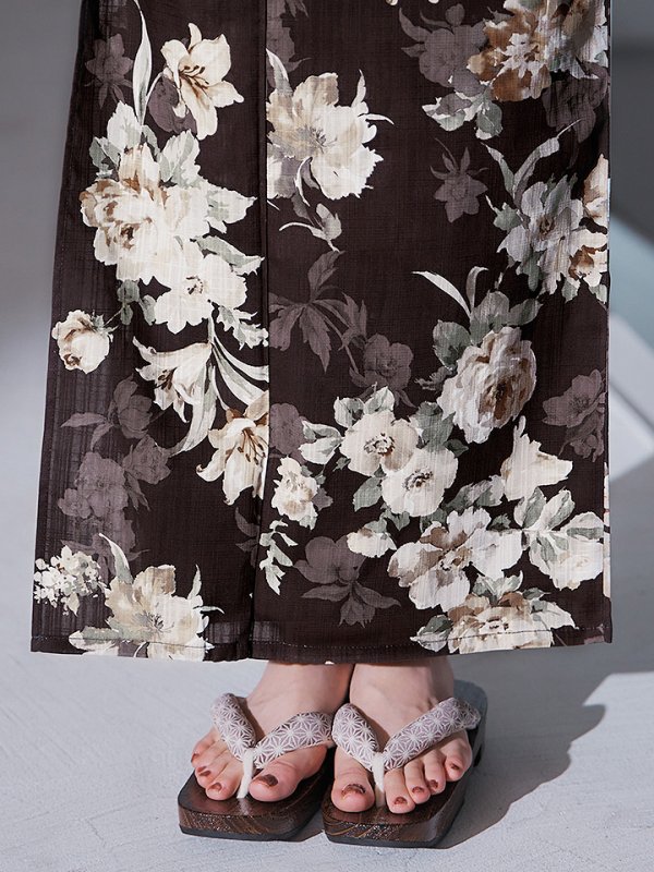 画像21: 【即日発送】ブラウン地の宵染牡丹浴衣【浴衣３点セット 浴衣/帯/下駄】[YMT]