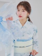 【予約 / 5月下旬発送予定】水彩の涼花な牡丹浴衣 OBI-siwa-204-wk-7-W / HIMO-900-yn-2-DusBL / HEKO-800-sb-10-LBL / YA-1068-kn-BL / YA-1068-kn-W / GETA-01-kj-2-BL / [yo/YMT]
