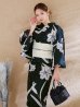 画像2: 【即日発送】ストライプ菖蒲柄浴衣【浴衣３点セット 浴衣/帯/下駄】 OBI-hira-100-ok-15-WxW / HIMO-900-yn-1-B / YA-1072-kn-B / GETA-01-kj-1-B / [/OF01] (2)