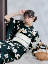 【即日発送】花薫る深緑浴衣 OBI-hira-100-ok-15-WxW / HIMO-902-kj-1-BLGR / / YA-951-kn-W / GETA-01-kj-3-IV / [/OF01]