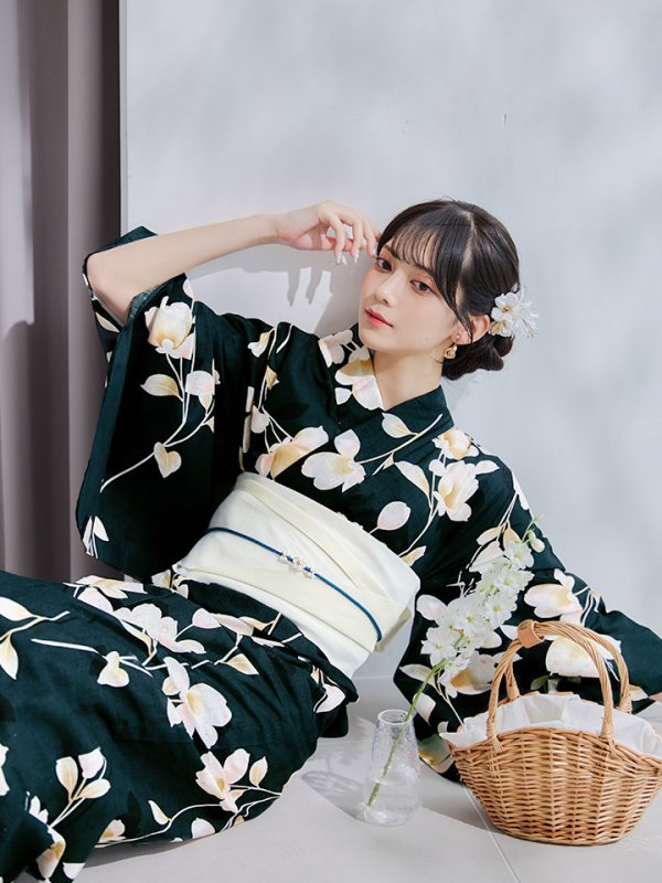 画像12: 【即日発送】花薫る深緑浴衣【浴衣３点セット 浴衣/帯/下駄】[YMT]