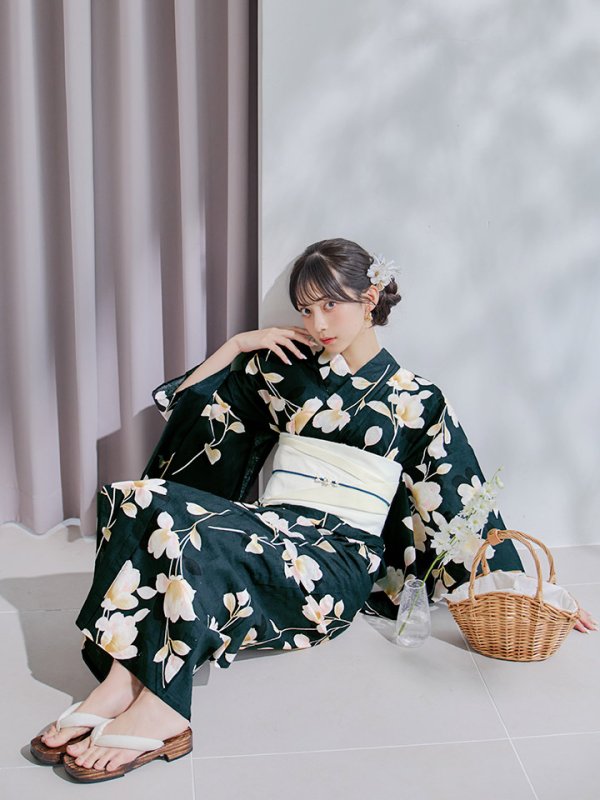 画像14: 【即日発送】花薫る深緑浴衣【浴衣３点セット 浴衣/帯/下駄】[YMT]