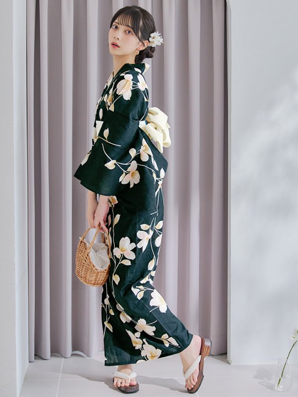 画像3: 【即日発送】花薫る深緑浴衣【浴衣３点セット 浴衣/帯/下駄】[YMT]
