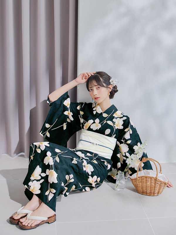 画像5: 【即日発送】花薫る深緑浴衣【浴衣３点セット 浴衣/帯/下駄】[YMT]