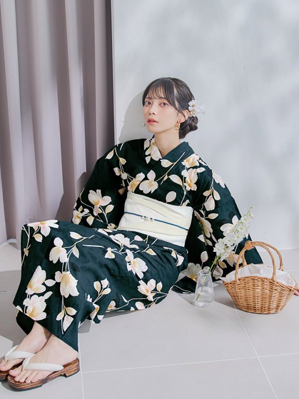 画像7: 【即日発送】花薫る深緑浴衣【浴衣３点セット 浴衣/帯/下駄】[YMT]