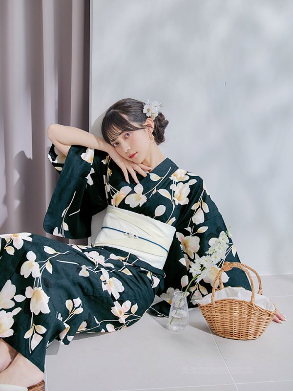 画像8: 【即日発送】花薫る深緑浴衣【浴衣３点セット 浴衣/帯/下駄】[YMT]