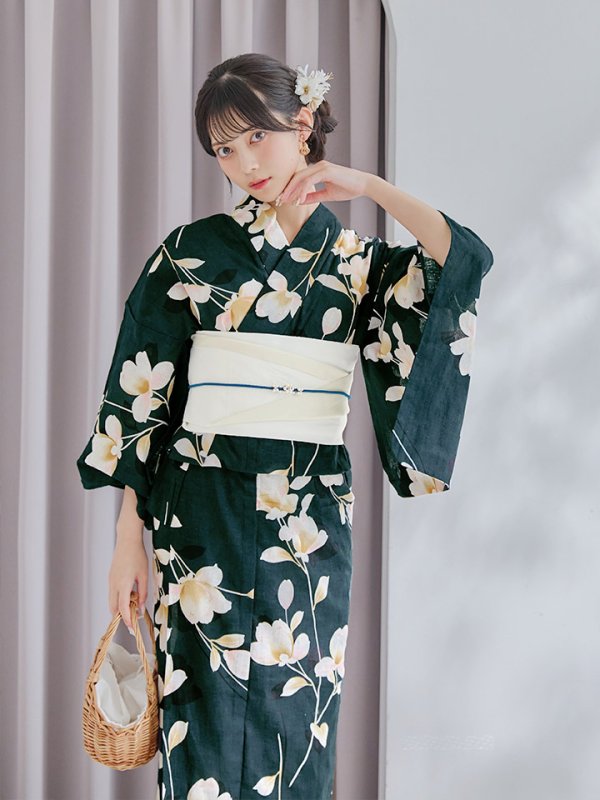 画像9: 【即日発送】花薫る深緑浴衣【浴衣３点セット 浴衣/帯/下駄】[YMT]