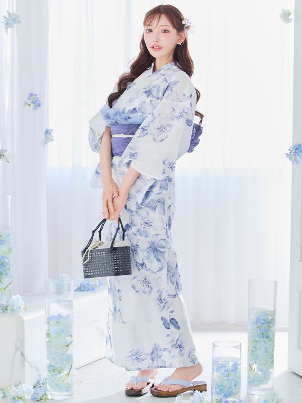 画像3: 【即日発送】モダンフラワー大人エレガント浴衣【浴衣３点セット 浴衣/帯/下駄】[OF04]