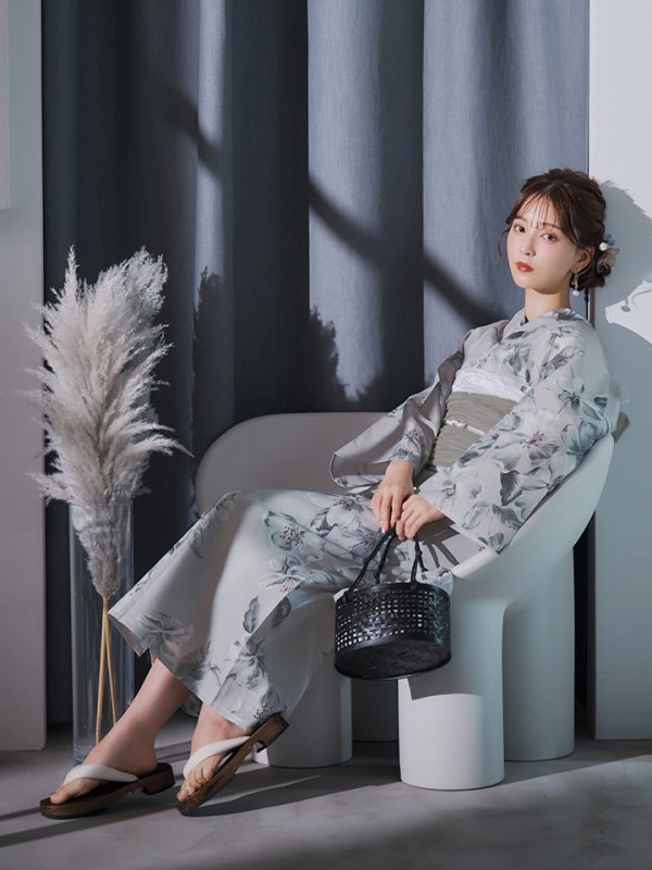 画像14: 【即日発送】クラシカルフラワー大人モード浴衣【浴衣３点セット 浴衣/帯/下駄】[YMT]