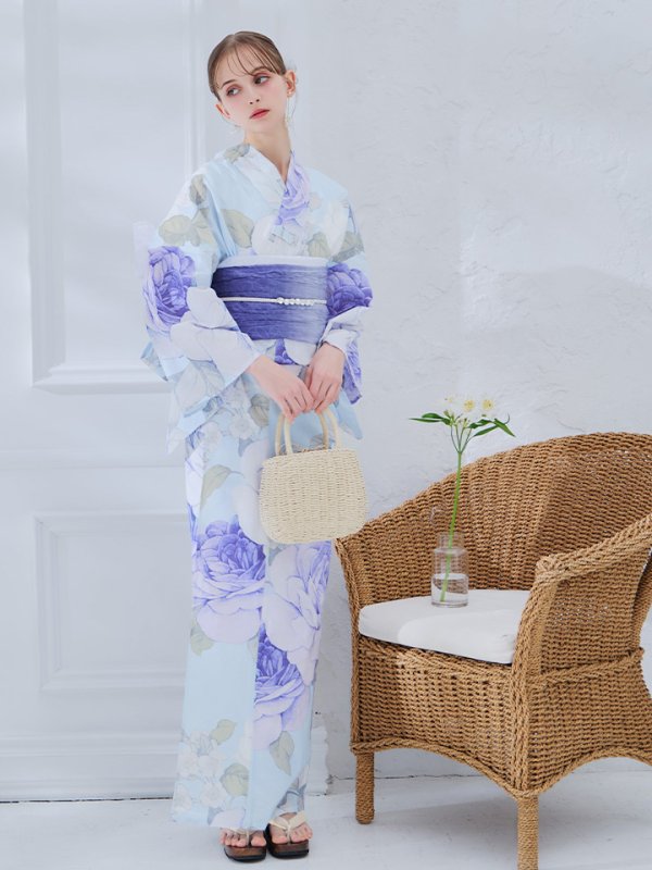 画像39: 【即日発送】アンティークブルーローズ浴衣【浴衣３点セット 浴衣/帯/下駄】[YMT]