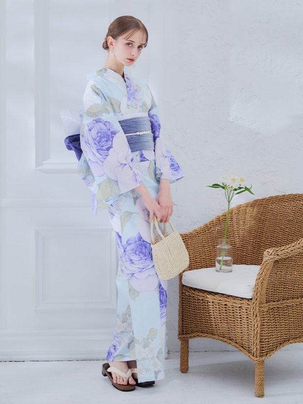 画像40: 【即日発送】アンティークブルーローズ浴衣【浴衣３点セット 浴衣/帯/下駄】[YMT]