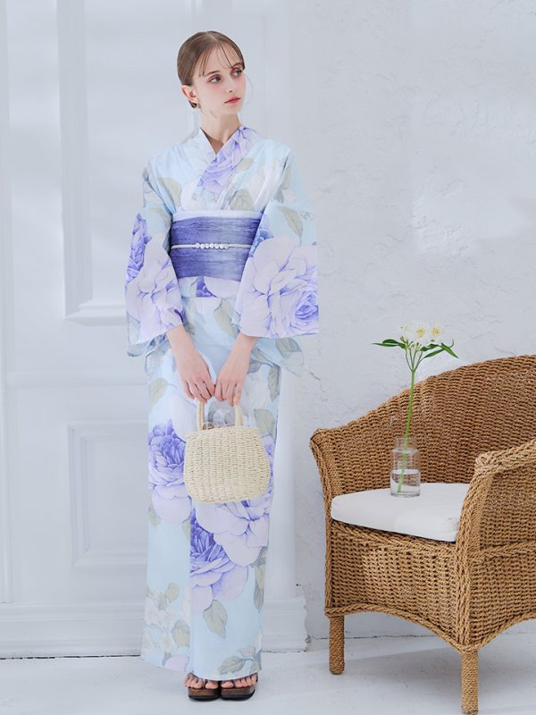 画像41: 【即日発送】アンティークブルーローズ浴衣【浴衣３点セット 浴衣/帯/下駄】[YMT]