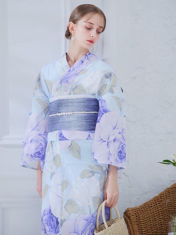 画像37: 【即日発送】アンティークブルーローズ浴衣【浴衣３点セット 浴衣/帯/下駄】[YMT]