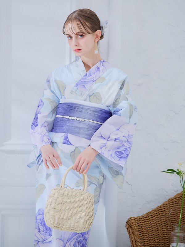 画像38: 【即日発送】アンティークブルーローズ浴衣【浴衣３点セット 浴衣/帯/下駄】[YMT]