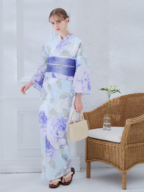 画像42: 【即日発送】アンティークブルーローズ浴衣【浴衣３点セット 浴衣/帯/下駄】[YMT]