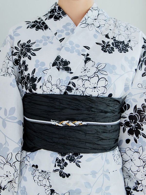 画像14: 【即日発送】ホワイトブラック桜柄浴衣 【浴衣3点セット 浴衣/帯/下駄】 [YMT/o]