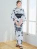 画像2: 【予約 /5月中旬発送予定】ホワイトブラック桜柄浴衣 OBI-siwa-204-wk-1-B / HIMO-900-yn-1-B / YA-73-kn-GY / GETA-01-kj-1-B/ [o/OF01] (2)