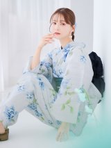 【予約 / 5月下旬発送予定】華麗に咲くブルー花柄浴衣 OBI-siwa-204-wk-4-NV / HIMO-900-yn-4-GYxGY / HEKO-800-sb-5-W / YA-1067-kn-BL / GETA-02-ok-3-LBL/ [yo/OF01]