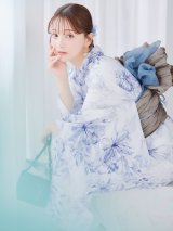 水彩線画フラワー浴衣【浴衣３点セット 浴衣/帯/下駄】[YMT]