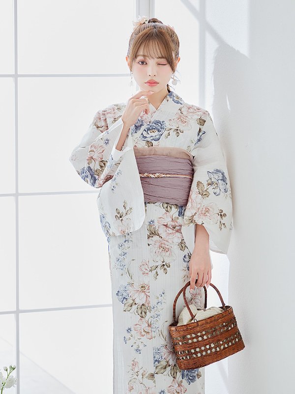 画像10: 【即日発送】フローラルピンクブルー浴衣【浴衣３点セット 浴衣/帯/下駄】[YMT]