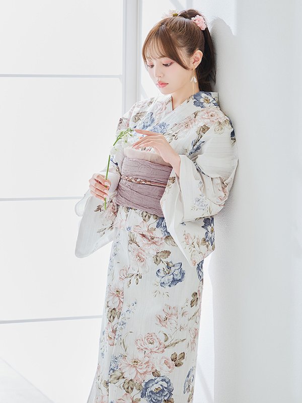 画像12: 【即日発送】フローラルピンクブルー浴衣【浴衣３点セット 浴衣/帯/下駄】[YMT]