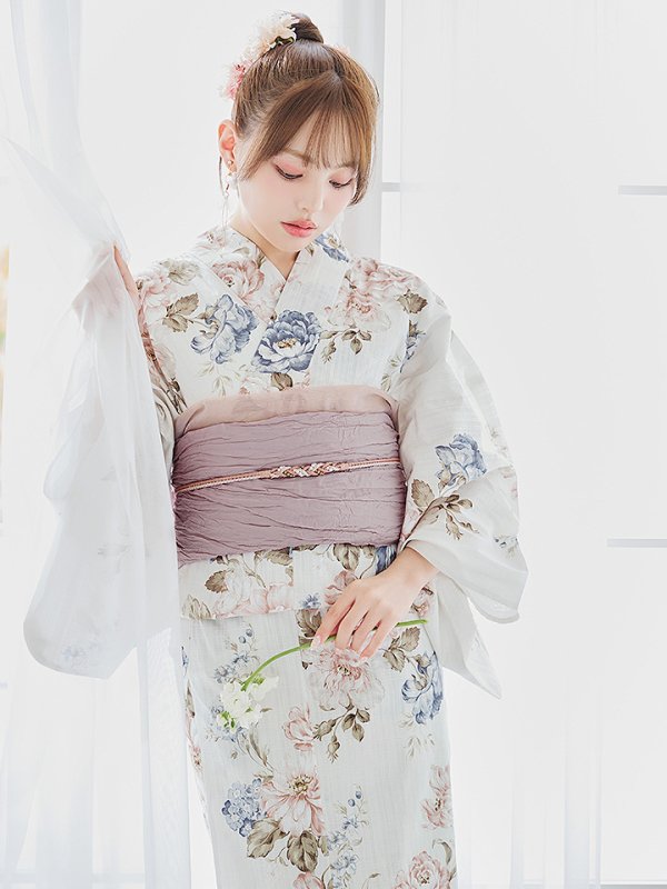 画像14: 【即日発送】フローラルピンクブルー浴衣【浴衣３点セット 浴衣/帯/下駄】[YMT]