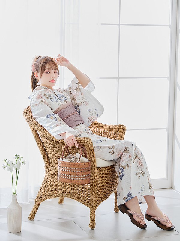 画像16: 【即日発送】フローラルピンクブルー浴衣【浴衣３点セット 浴衣/帯/下駄】[YMT]