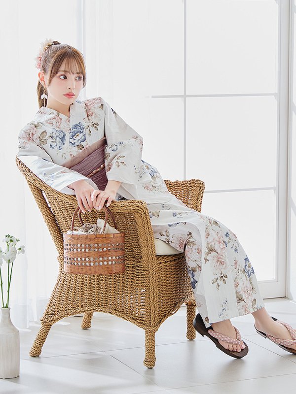 画像17: 【即日発送】フローラルピンクブルー浴衣【浴衣３点セット 浴衣/帯/下駄】[YMT]