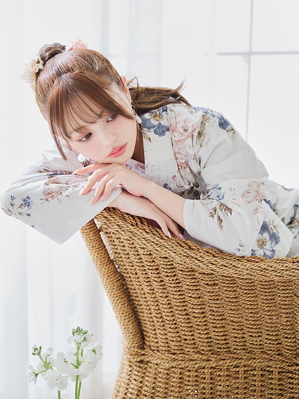 画像19: 【即日発送】フローラルピンクブルー浴衣【浴衣３点セット 浴衣/帯/下駄】[YMT]
