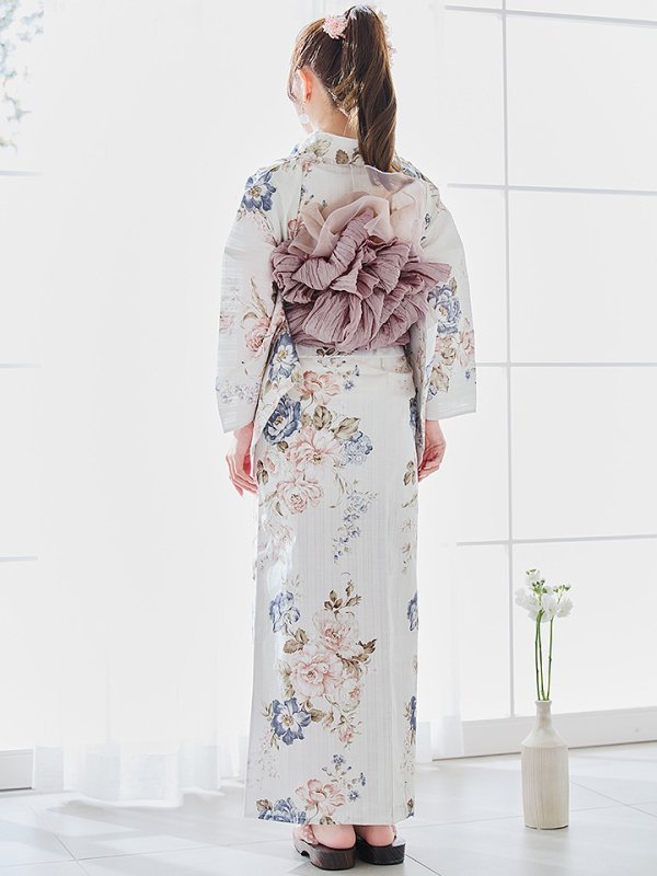 画像21: 【即日発送】フローラルピンクブルー浴衣【浴衣３点セット 浴衣/帯/下駄】[YMT]